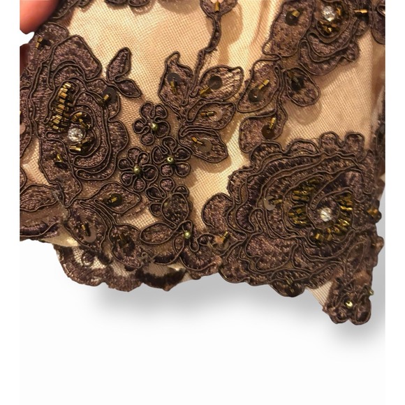 Vintage Jovani Evening Gown US Women's M/L Brown Tan Beaded Lace Mother of Bride - Picture 5 of 16